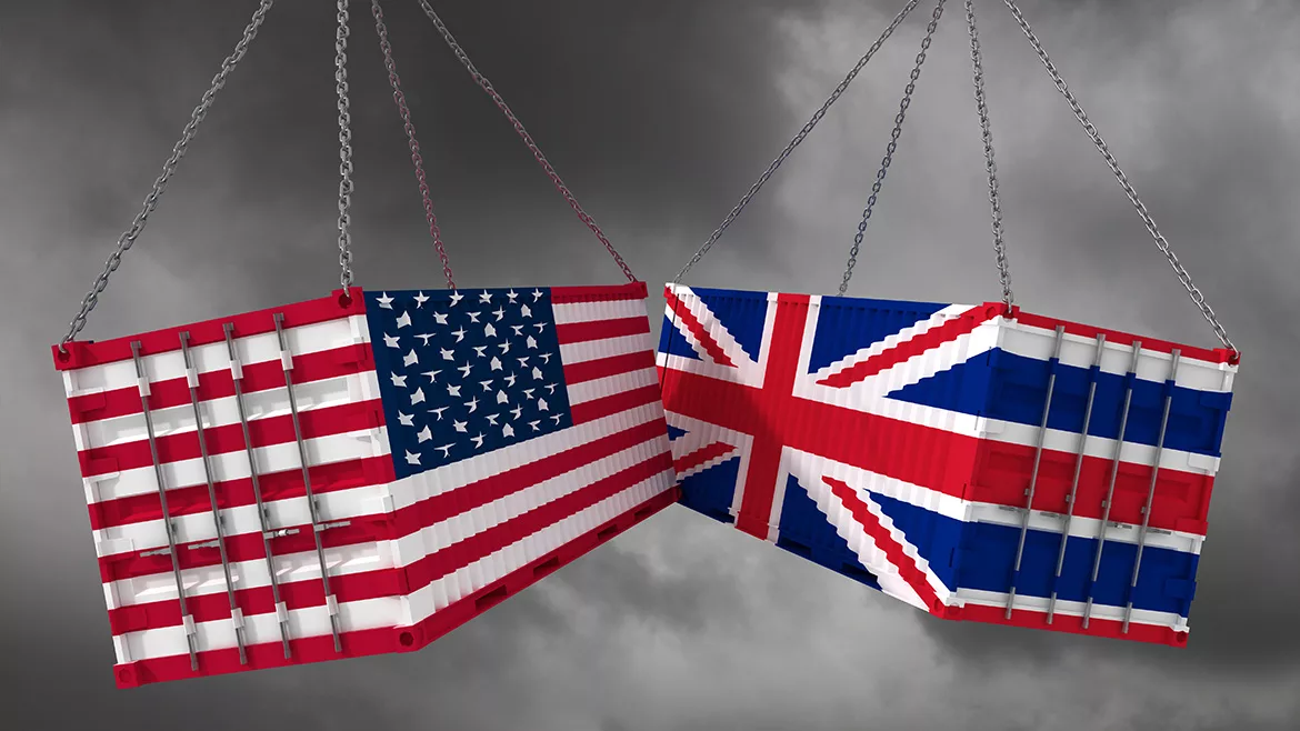 US tariff on British product import trade war cargo shipping container