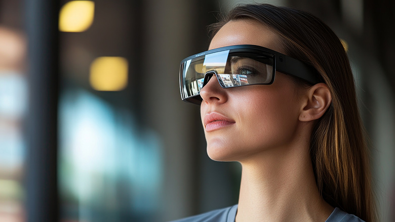 Smart Glasses Experience Capture someone using smart glasses for augmented reality applications, such as navigation or information display 