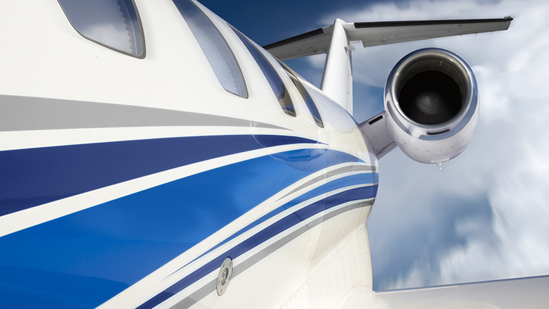business jet with branding