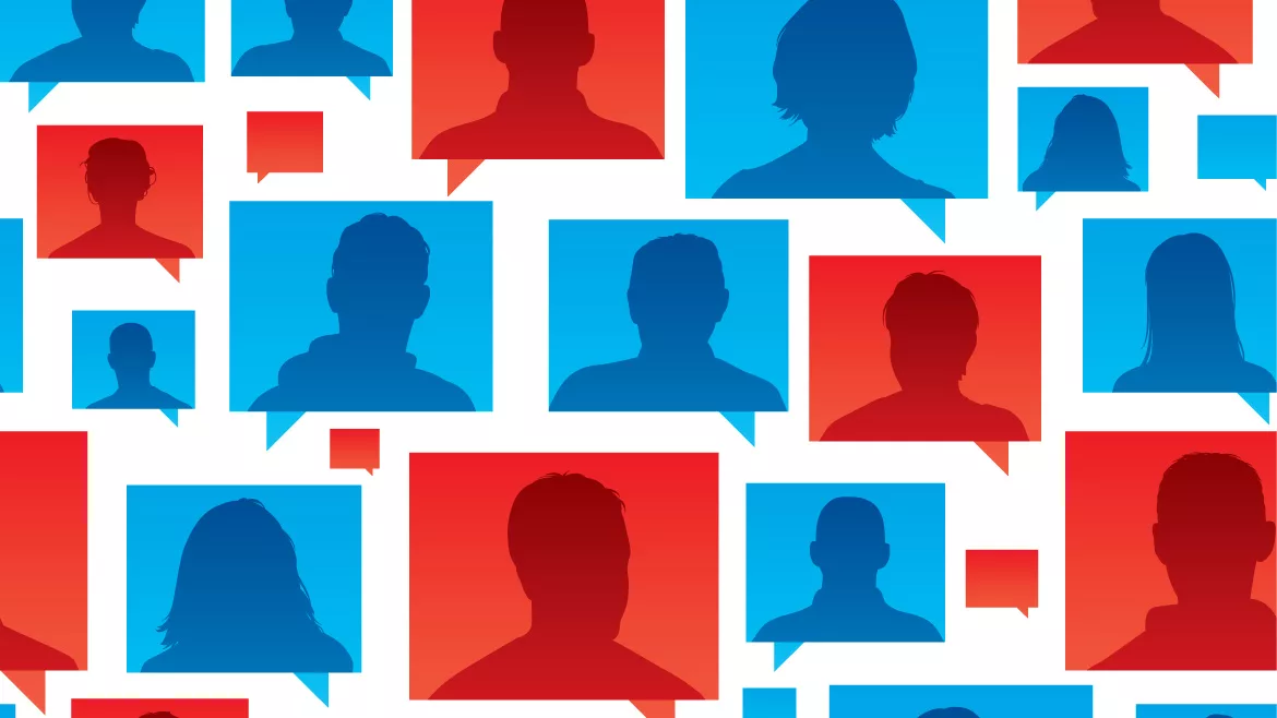 USA election voters in red and blue to represent democrats and republicans