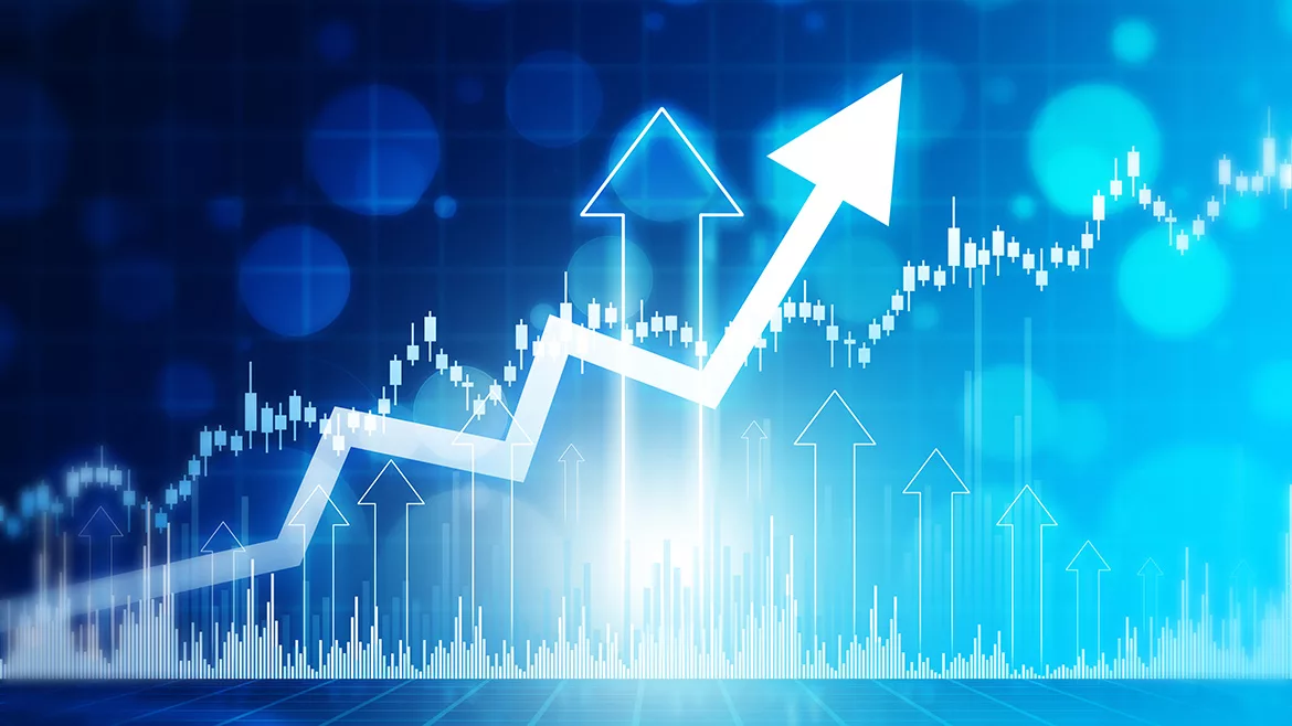 Data graph and chart on blue technology background