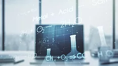 GI-1216108389-1170x658.jpg Double exposure of creative chemistry concept on laptop background, research and development concept