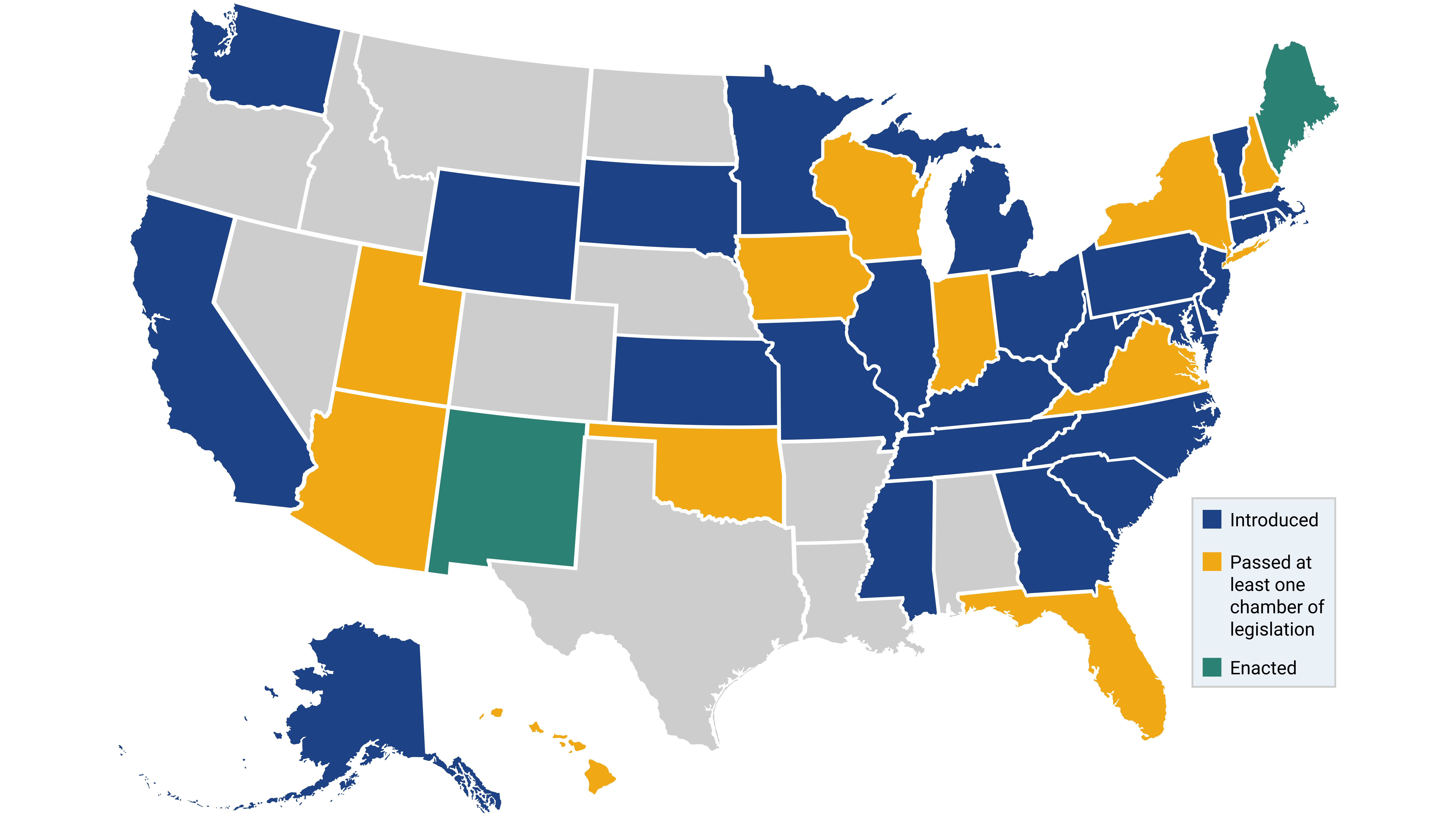 Map of states considering PFAS legislation in 2026