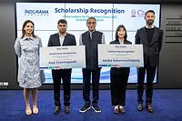 Mr. Aloke Lohia Group CEO of Indorama Ventures presented scholarships to two recipients from the Chula.JPG Indorama