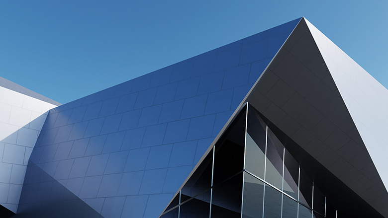 Abstract architecture background, glass or metallic building, modern exterior, titanium architectural