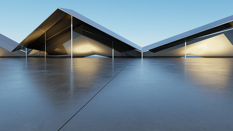 Abstract architecture background, titanium cladding facade, glass or metallic building.