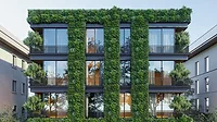 eco-friendly building Eco-friendly modern building with Plants and vertical garden