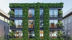 Eco-friendly modern building with Plants and vertical garden