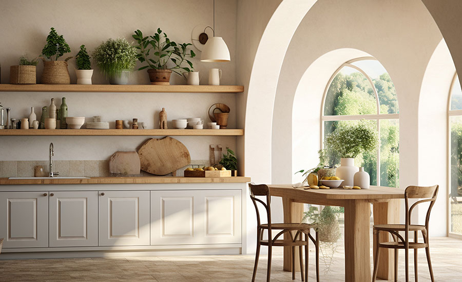 wooden kitchen set and shelving