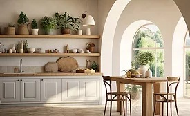 wooden kitchen set and shelving