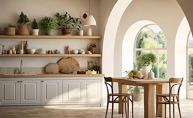 wooden kitchen set and shelving
