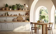 wooden kitchen set and shelving