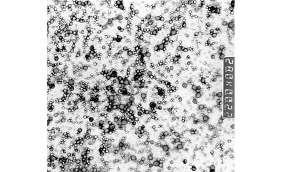 Transmission Electron Microscopy of polymer particles filled with liquid active ingredient