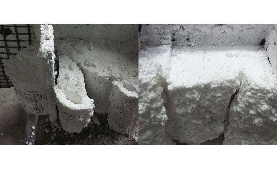 At the higher PVCs (78-80%), the protection times
increased significantly - and inspection of the resulting chars showed
that the structure became lighter, more uniform and voluminous, and
with significant reduction in air voids compared to the lower PVC chars.