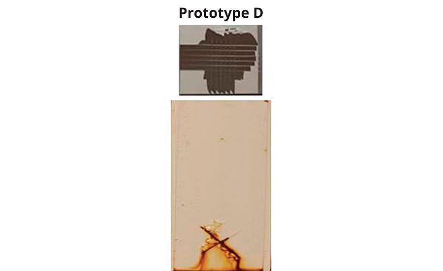 Aluminum adhesion vs. corrosion resistance on CRS (2 mil DFT, 400 hrs B117) of Prototype D