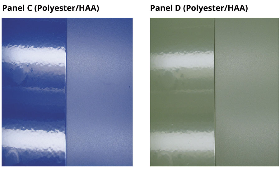 Photos showing the change from a glossy to a matte surface with the use of the post-addable additive