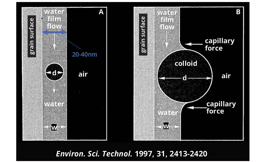 Transparent model of a thin liquid film. For w/d>1, there is efficient particle drag.