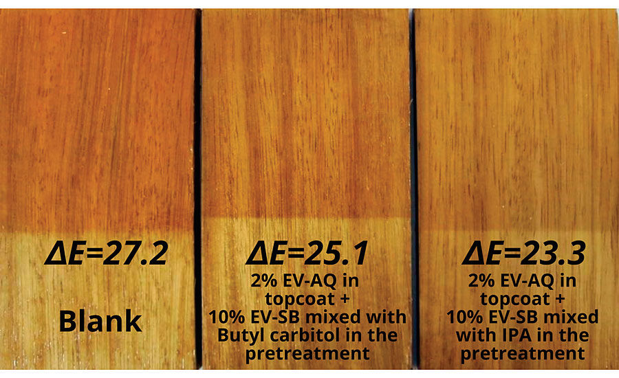 Photo of African teak after weathering test for 300 hrs