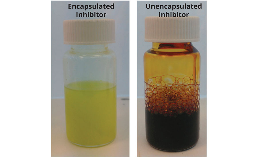 Unencapsulated and encapsulated inhibitor after accelerated aging test
