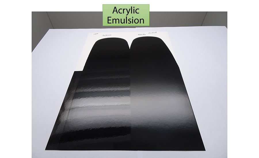 Compatibility improvement in acrylic emulsion (left: dispersant E/right: market reference).