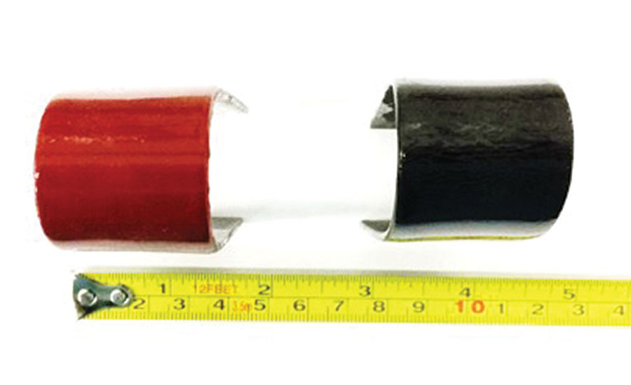 ASTM D522 / D522M – 17 Test Methods for Mandrel Bend Test of Attached Organic Coatings comparing both technologies. Coatings applied to 150 um and bend with an 8 mm pipe. 