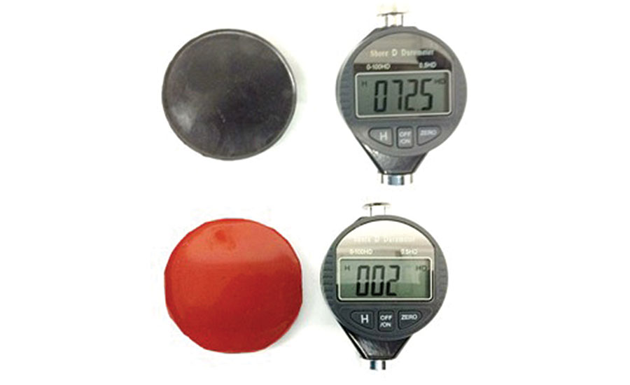 Shore hardness (ASTM D-2240) comparing both foul-release technologies.