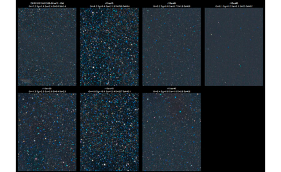 Example of images from Type 2 instrument, showing variation in color sparkles.