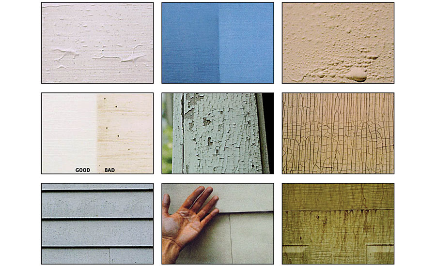 Various types of failure on paint  surfaces.
