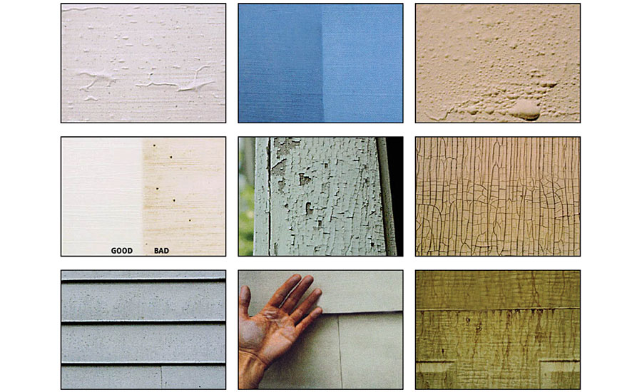 Various types of failure on paint surfaces.