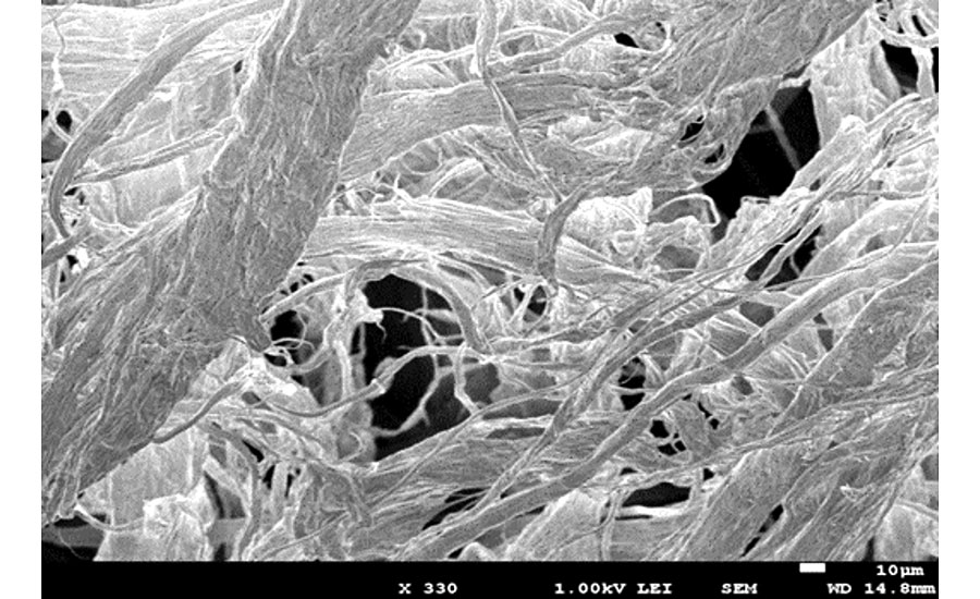 A micrograph of fibrillated HDPE fiber (courtesy of Mitsui Chemicals, Inc.).3