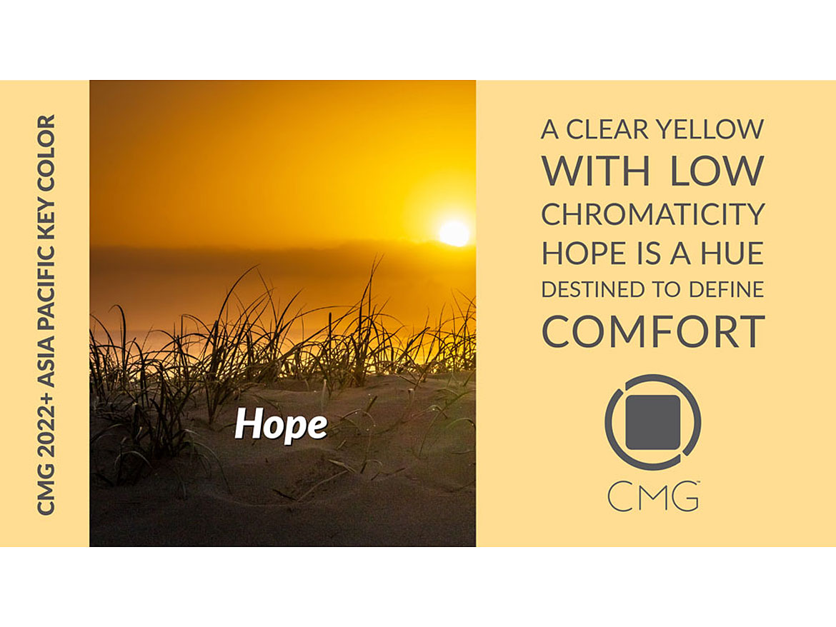 Asia Pacific chose Hope, a low-chroma, clear yellow that expresses optimism and restoration as we emerge from the pandemic