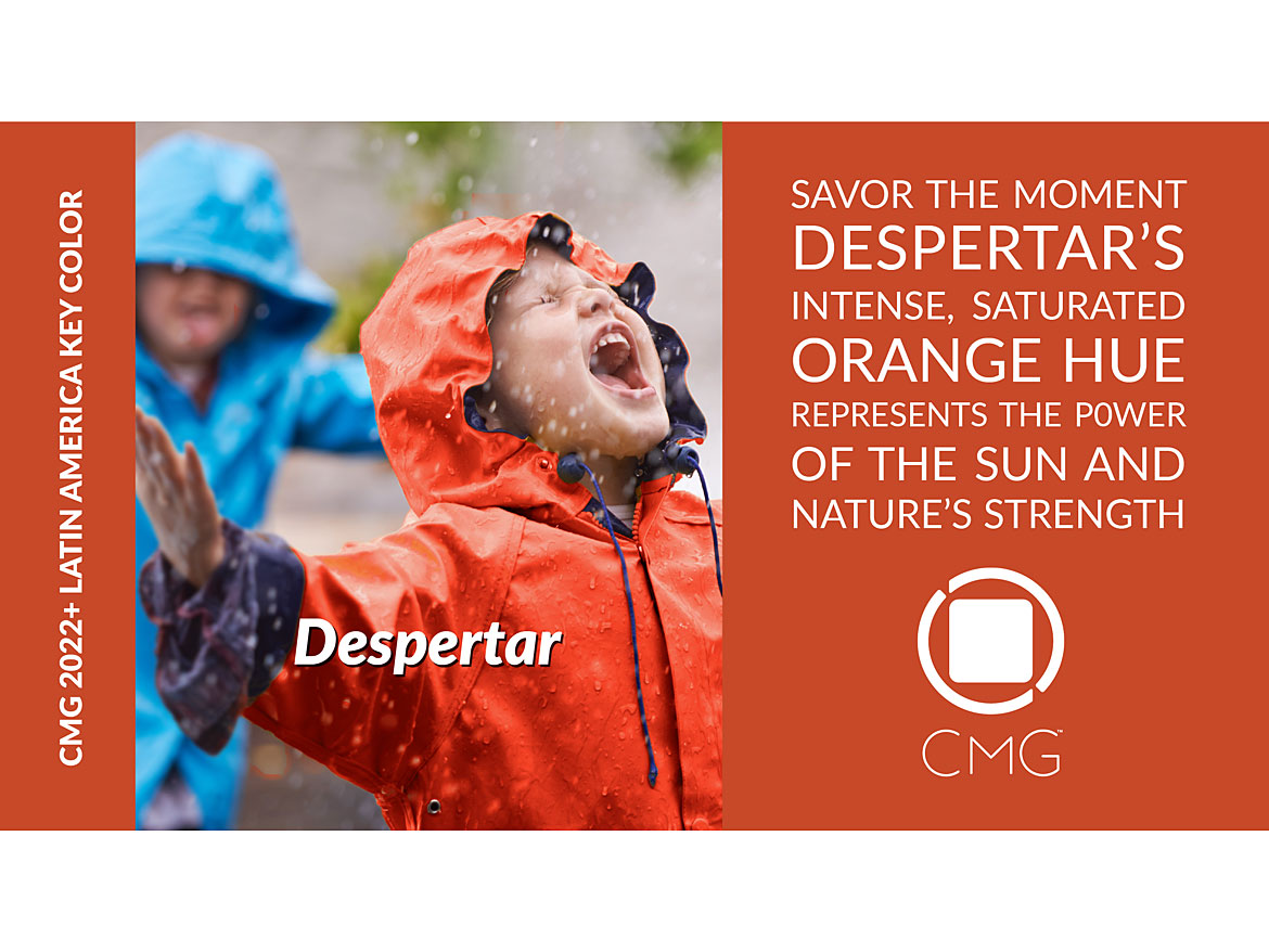 Latin America selected an intense, high-chroma orange, Despertar, Spanish and Portuguese for “Awakening.” It represents the power of the sun and nature’s strength, and symbolizes the emergent spirit of change and growth for the region.