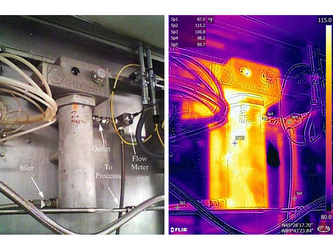 Thermal scan of heater on outside of booth wall.