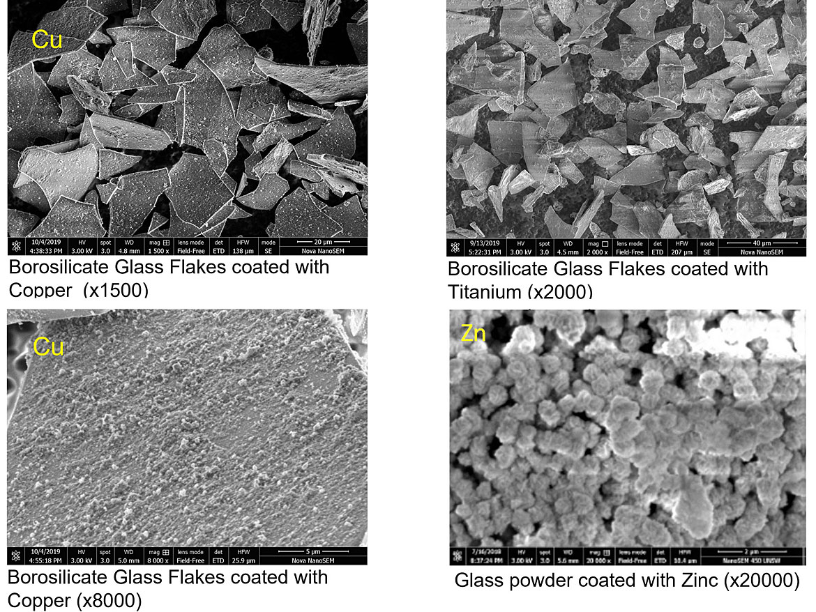 SEM micrographs of various coated substrates.