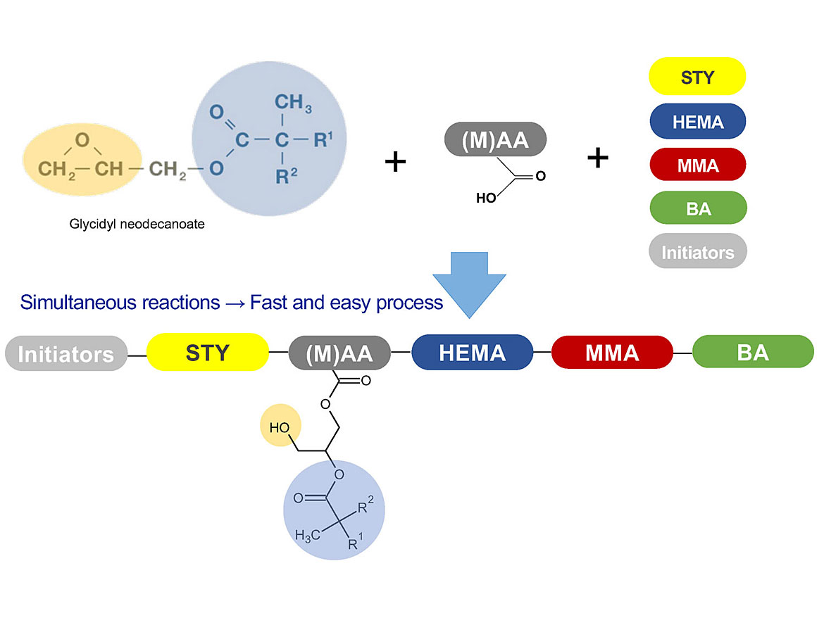 Preparation of glycidyl ester-based acrylic polyol, glycidyl ester incorporation in polymer backbone.