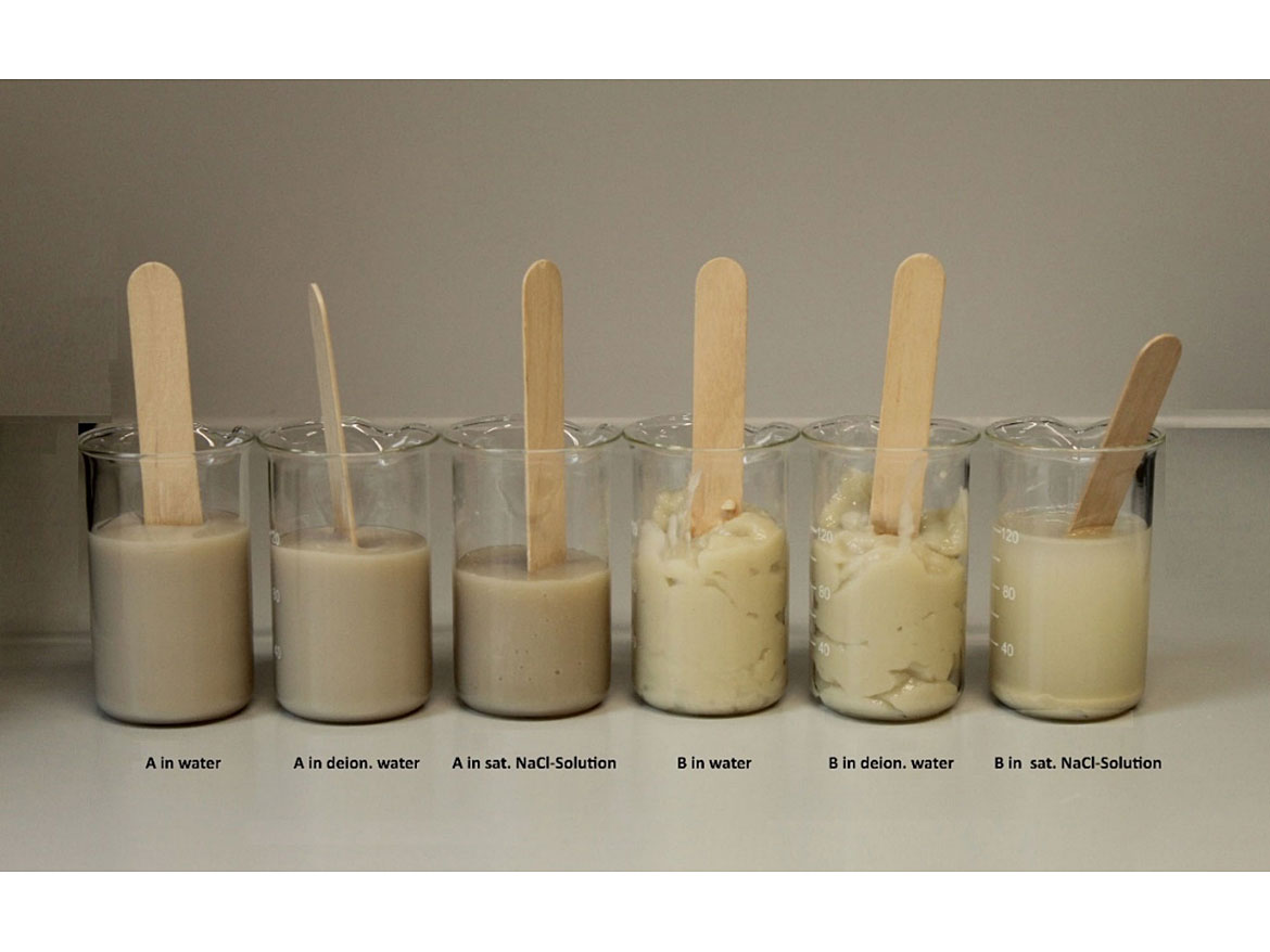 Influence of electrolytes on 5% gel stability (A: ribbon polysilicates, B: layered silicates).