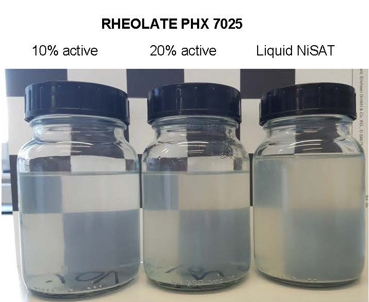 Incorporating different amounts of RHEOLATE PHX 7025 versus a liquid NiSAT.