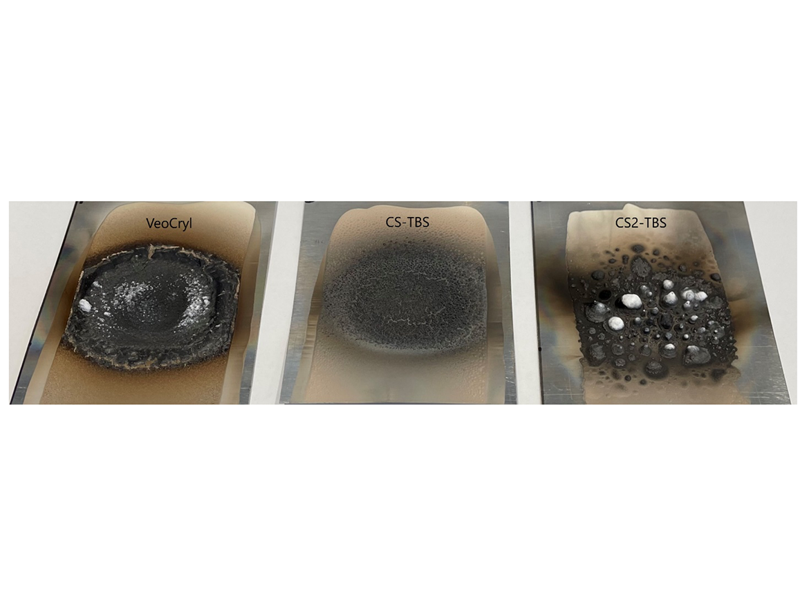 Intumescent coating expansion after exposure to open flame.