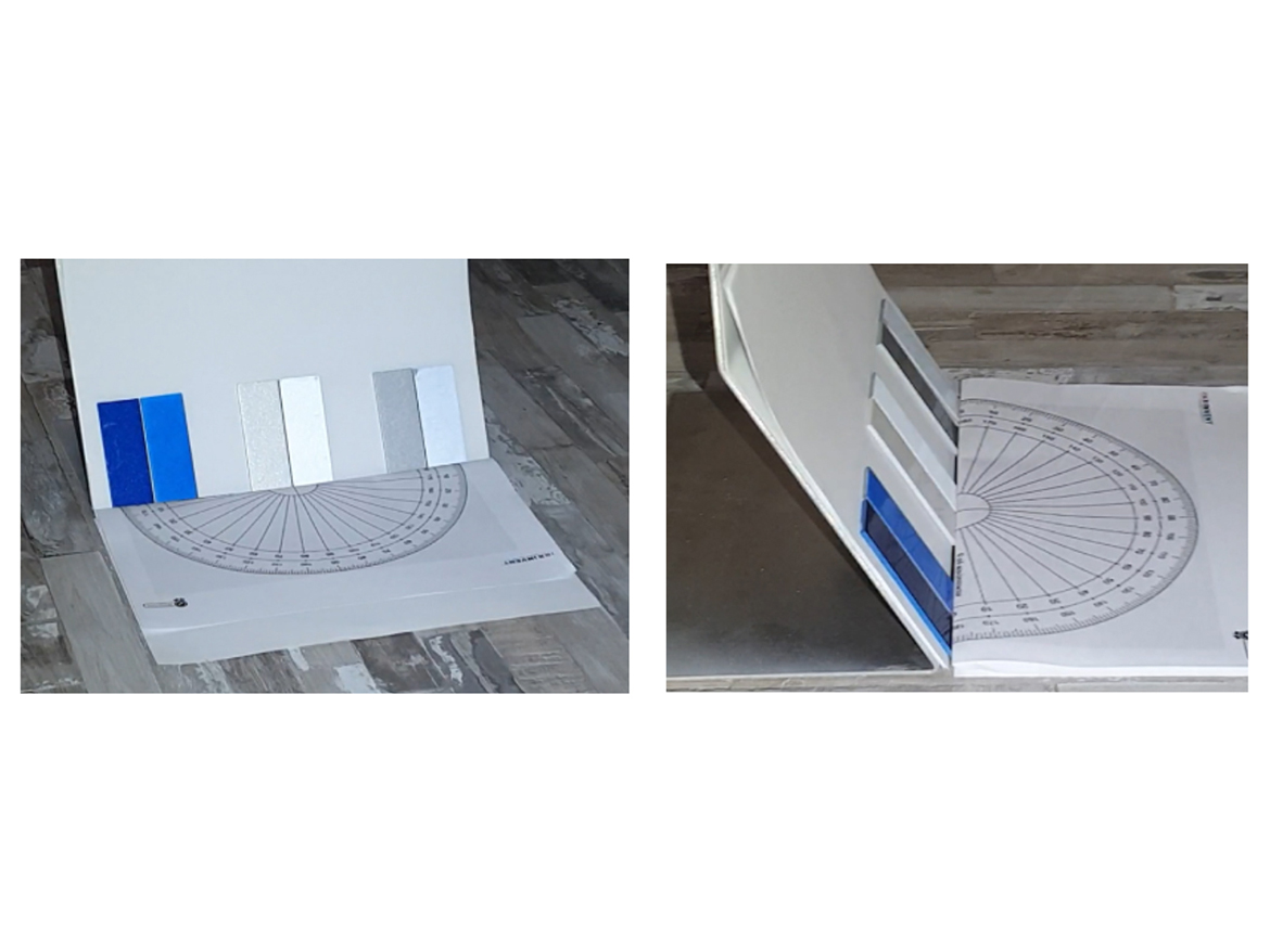 Near-perpendicular and high-incident angle with focused (headlights and LiDAR) lighting shows significant difference in color visibility.