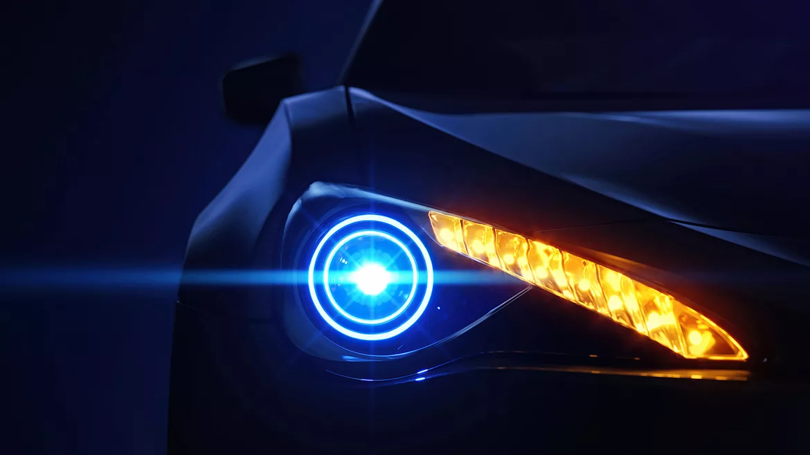 Closeup of modern prestigious car at night