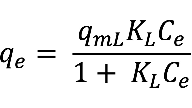 Langmuir isotherm model for monolayer adsorption on a homogeneous surface.