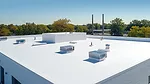 White two-story flat roof commercial building. 
