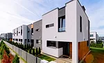 Apartment residential house and home building complex with gate concept. With sun light