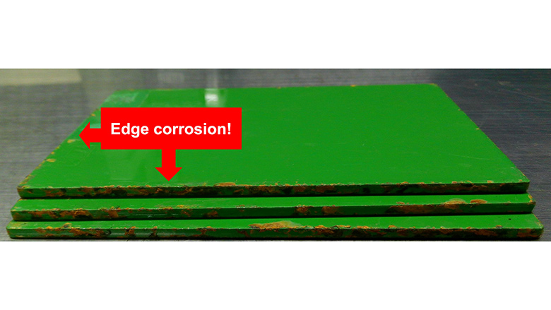 Exposed panels showing initial corrosion at sharp edges.