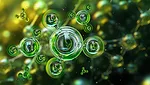 Clean energy, eco-friendly, sustainable solutions in industry. 3D green molecular illustration