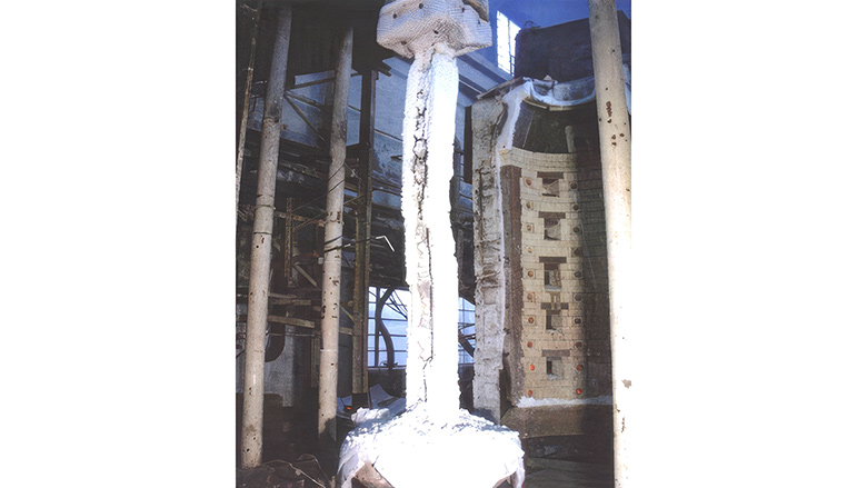 Loaded column after fire testing.