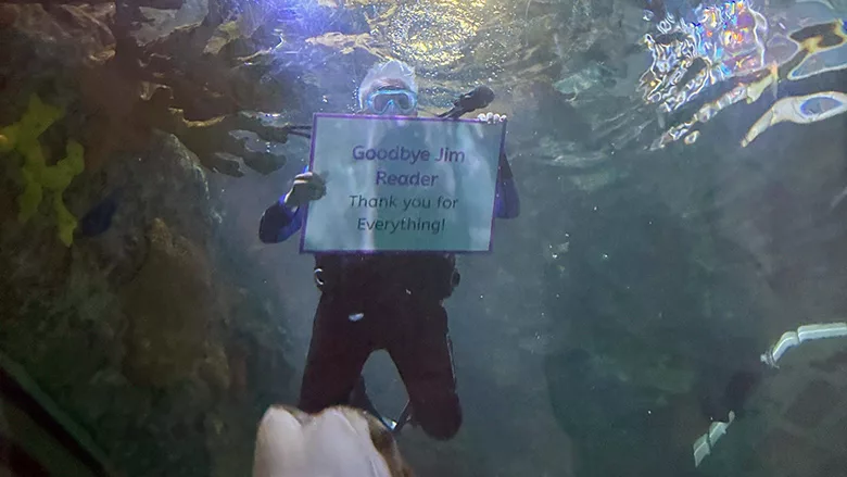 SCUBA Diver celebrating Jim Reader