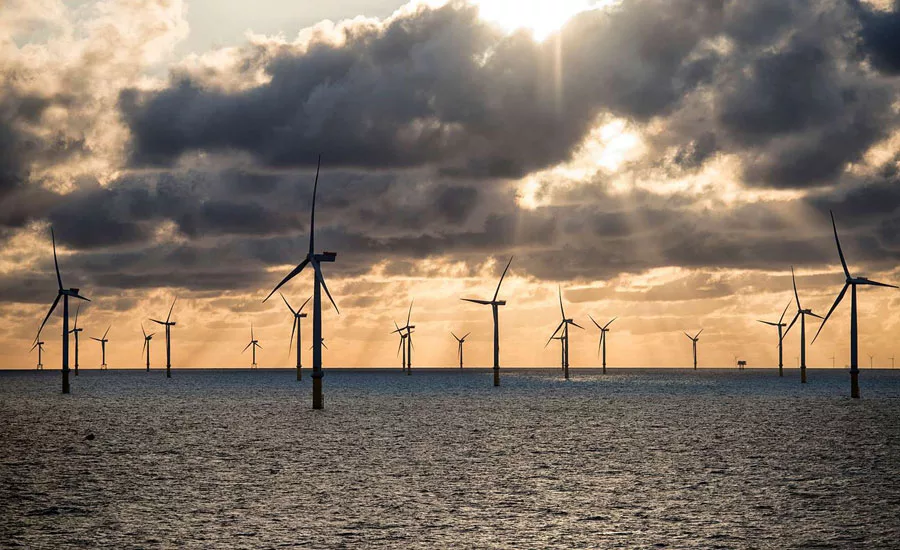 Photo of a wind farm in the ocean
