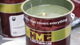 Photo of a can of HMG Paints Defense Coatings