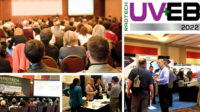 Four images of people attending the RadTech UV+EB Technology Expo and Conference